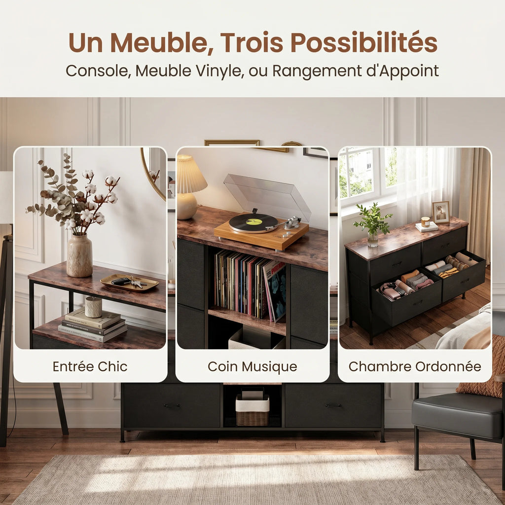 Anajqaqia Moderner TV-Ständer mit 4 Schubladen, Aufbewahrungsschrank mit LED-Beleuchtung, Metallrahmen, geeignet für Wohnzimmer und Schlafzimmer, 137 x 30 x 78 cm