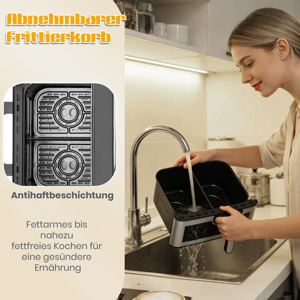 Sinaopus Friggitrice ad aria doppio cestello 8,5 L 2000 W