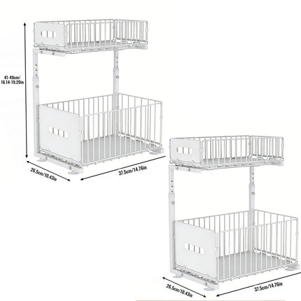 2-Tier Pull-Out Organizer with Sliding Basket, Adjustable Height, Under-Sink Shelf for Kitchen, Spice Rack