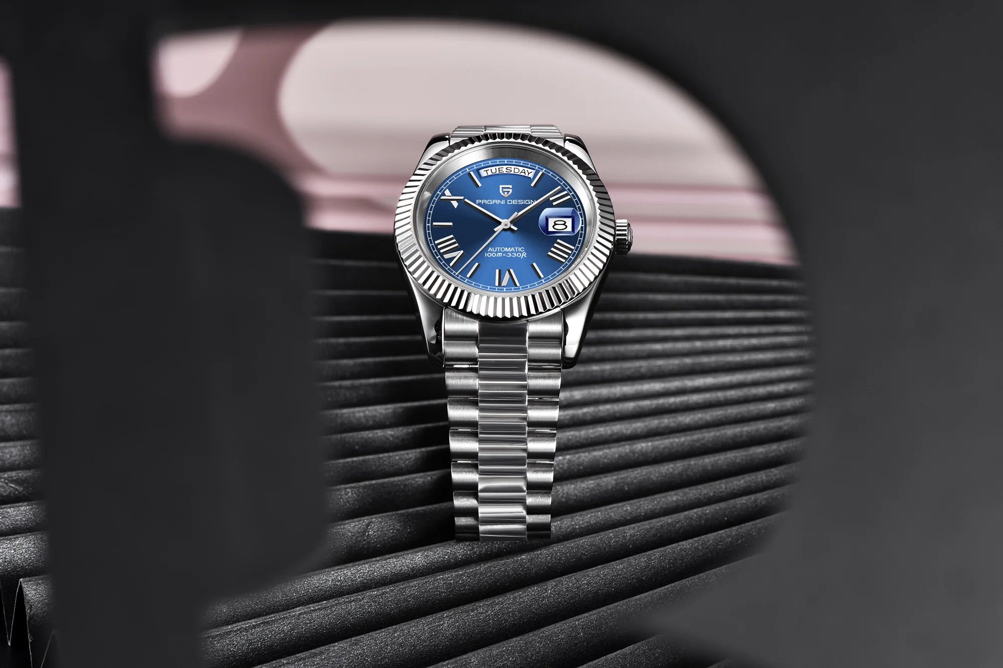 PAGANI DESIGN Orologio Meccanico Automatico Uomo Ice Blue Acciaio Inossidabile Vetro Zaffiro