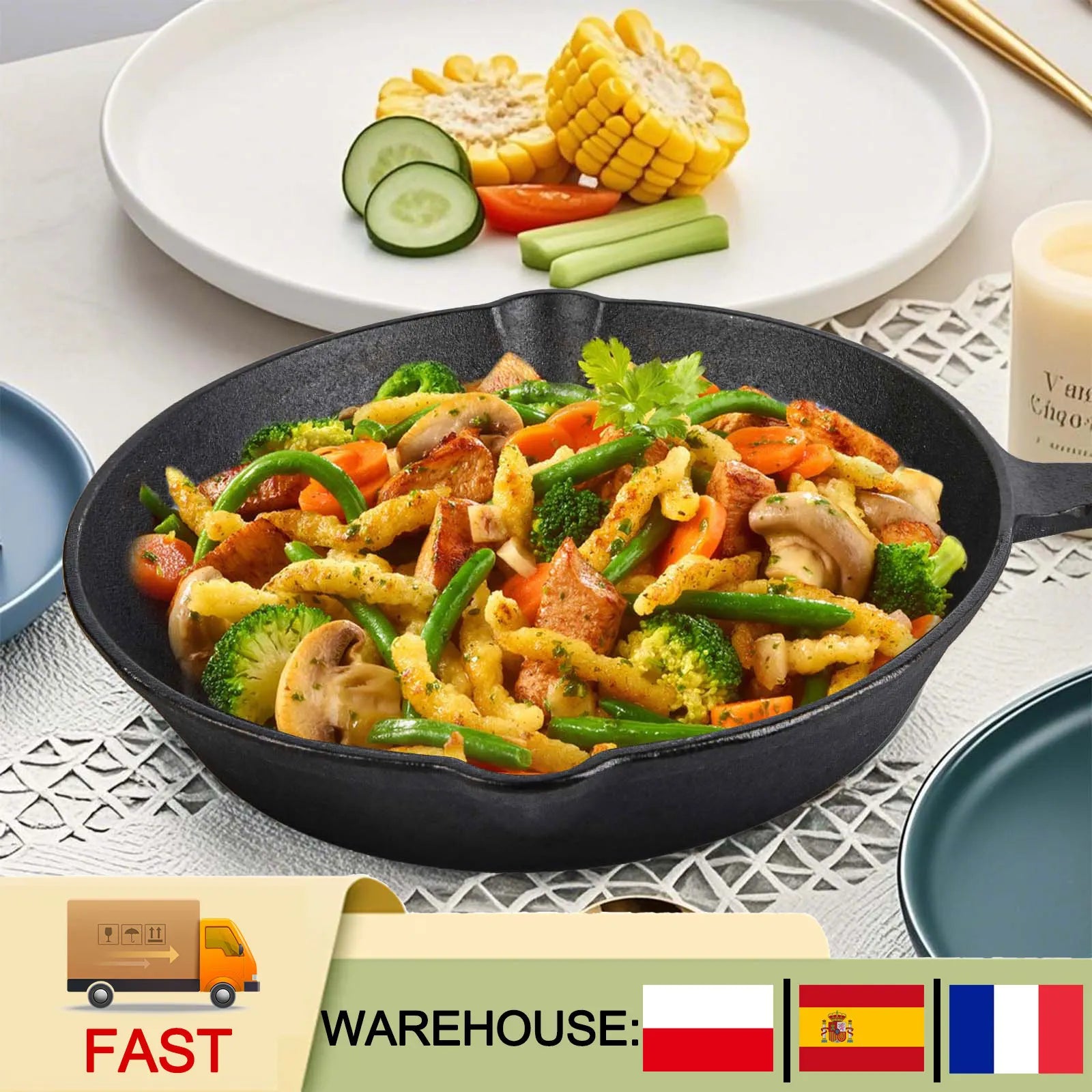 Set di 4 Padelle in Ghisa Non Rivestite con Manico Ergonomico, Distribuzione Uniforme del Calore, Padelle in Ferro Multiuso per Cucina Domestica e Barbecue all'Aperto