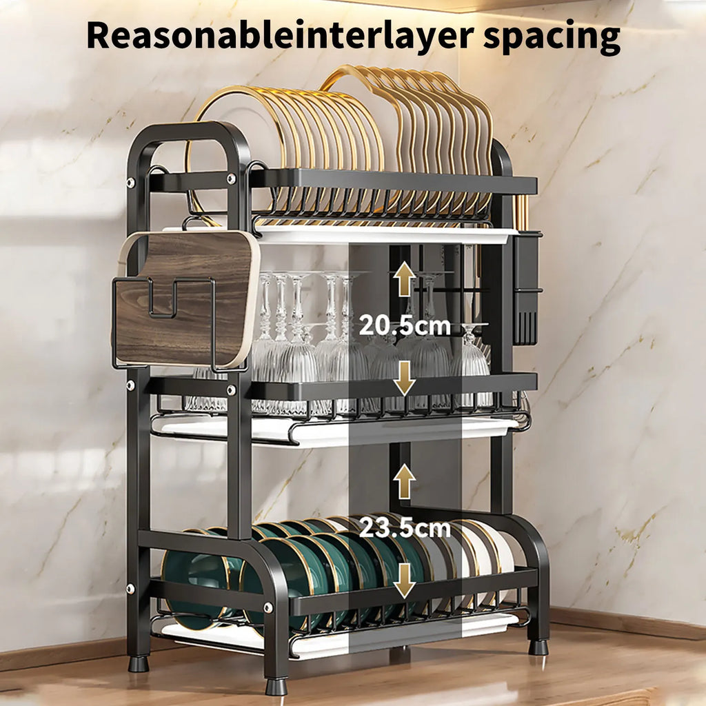 Stendino per piatti Scolapiatti a 3 livelli Scolapiatti Scaffale per piatti antiruggine di grande capacità con portautensili Organizzatore da cucina