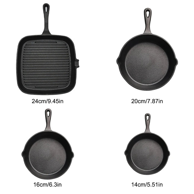 4-Piece Pre-Seasoned Nonstick Cast Iron Cookware Set with Oven Mitts and Square Steak Pan