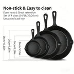 Set di 4 Padelle in Ghisa Non Rivestite Compatibili con l'Induzione, Antiaderenti per Friggere, Bistecche, BBQ, Omelette
