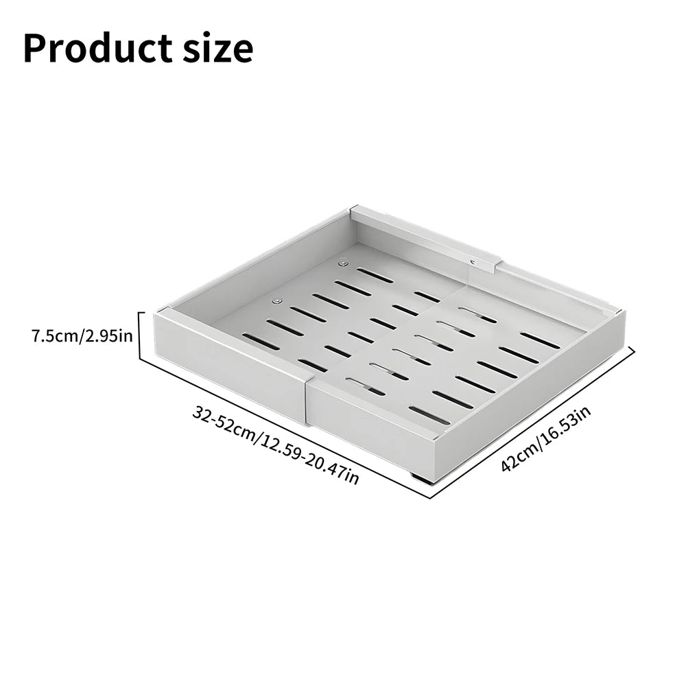 Mensola estraibile per riporre oggetti, cassetto estraibile, organizer da cucina, larghezza regolabile da 32 a 52 cm, dispensa da cucina senza foratura