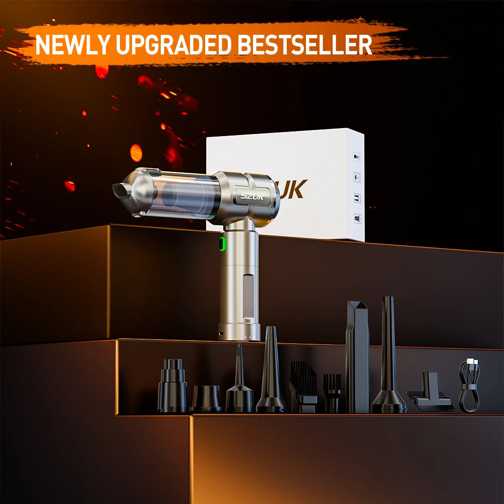 SZUK Neuer kabelloser Auto-Staubsauger, tragbarer Handstaubsauger, Mini-Gebläse mit LED-Licht, leistungsstarker Akku-Staubsauger