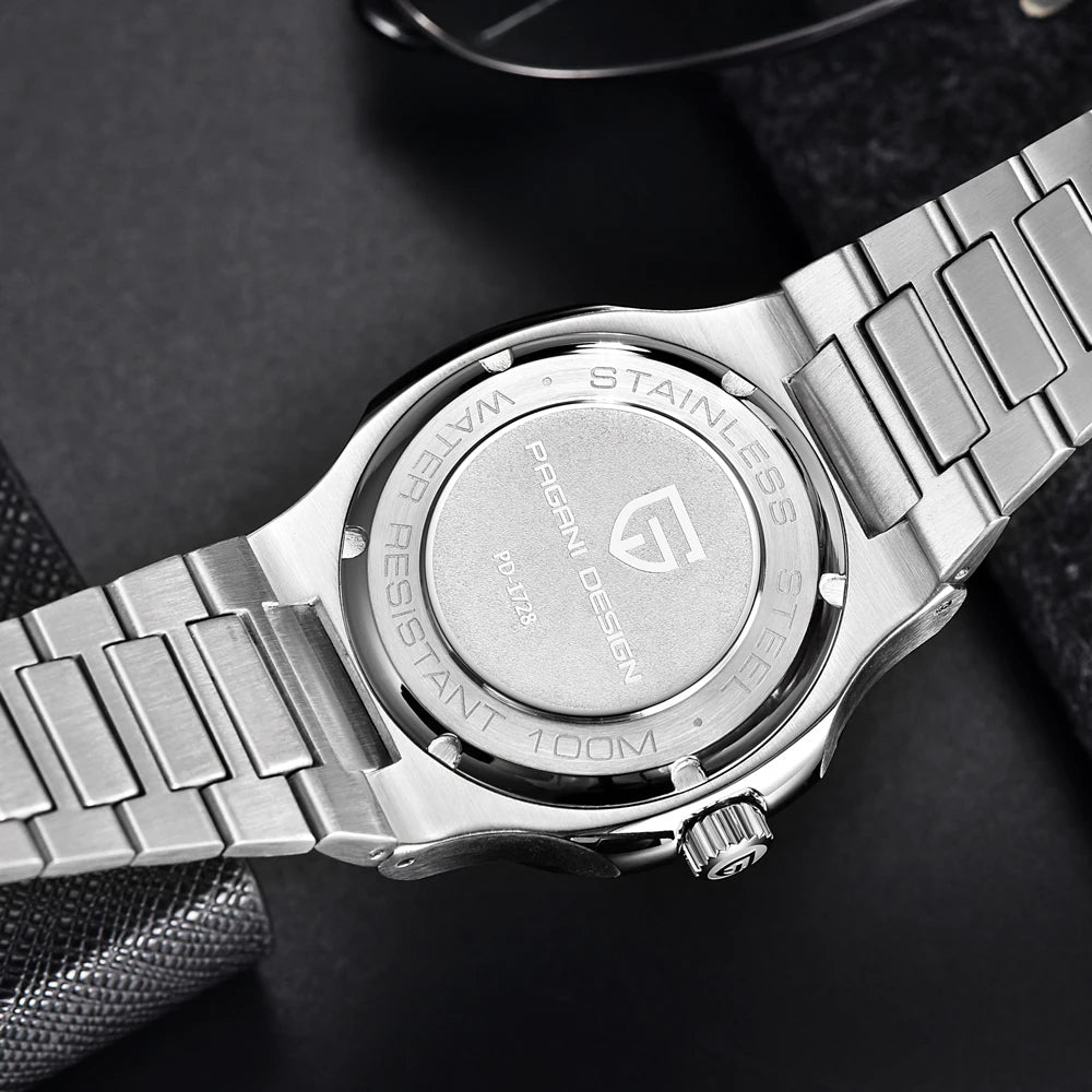 Nuovo Orologio Meccanico Automatico di Lusso Pugani da Uomo con Vetro Zaffiro Antiriflesso e Lancette Luminose, Orologio Sportivo da Uomo, Consegna Locale