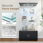 Drei-Etagen-Glasvitrine, Sammlerschrank mit LED-Beleuchtung, Display-Vitrine, Aufbewahrungsschrank und Organizer, geeignet für Wohnzimmer, Schlafzimmer und Büros; Schwarz
