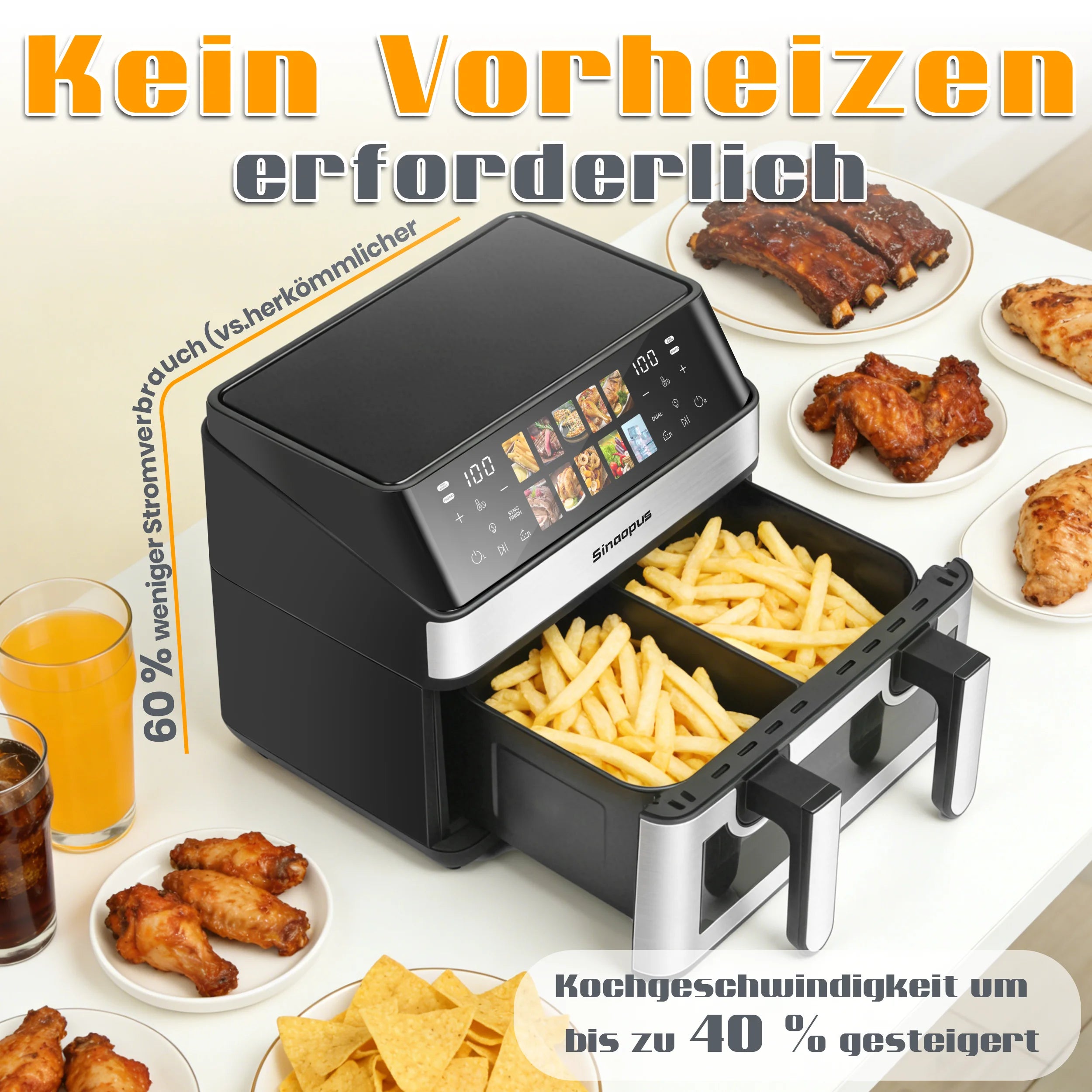 Friggitrice ad Aria Calda 8.5 L 2000 W con Finestra di Visualizzazione LED Touch e 10 Programmi