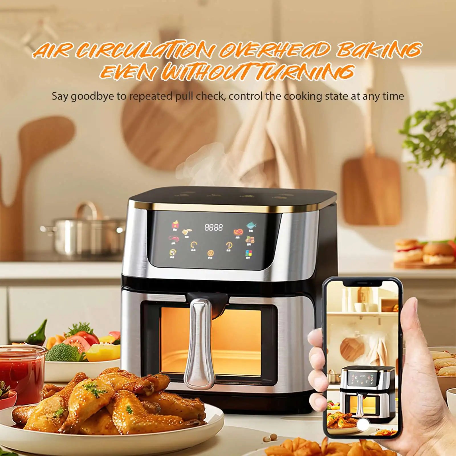 Friggitrice ad Aria 2800W 12L in Acciaio Inossidabile con Touchscreen