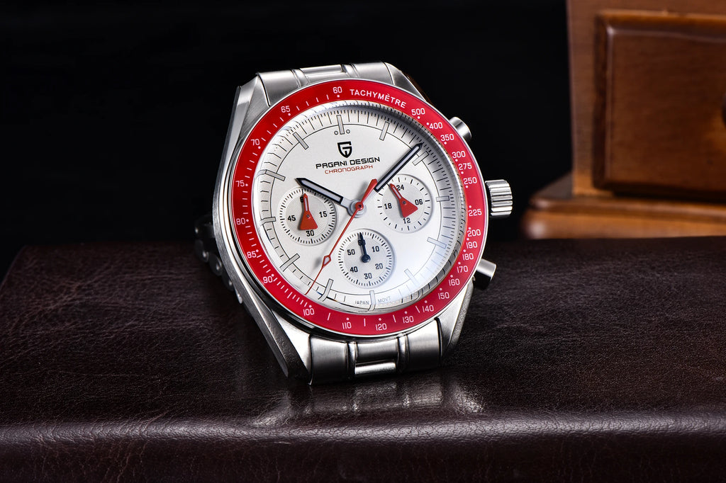 PAGANI DESIGN Herrenuhr Ice Blue, Luxus-Quarzuhr für Herren, Chronograph mit AR-Saphirglas, Leuchtend, Lokaler Versand