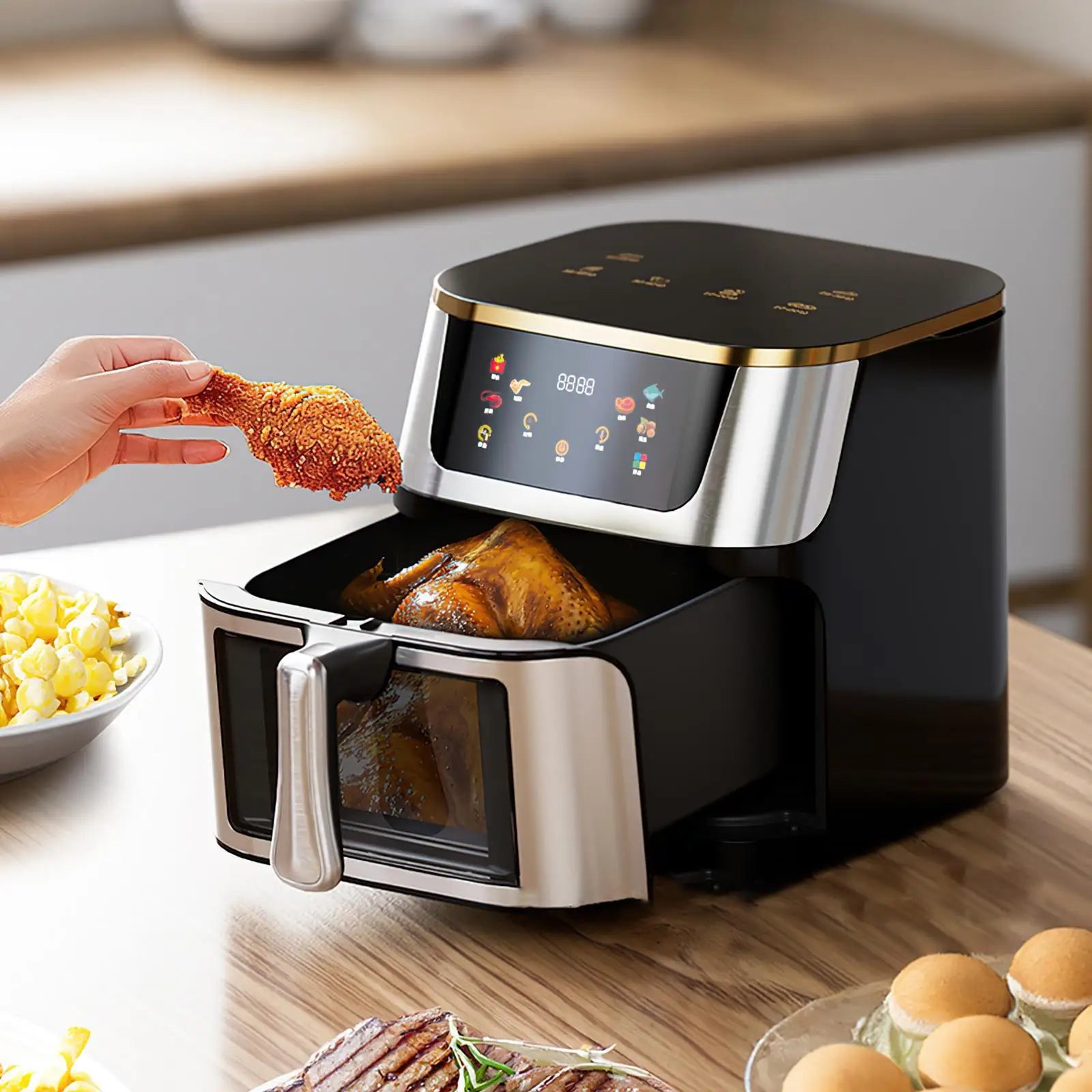 Friggitrice ad Aria 2800W 12L in Acciaio Inossidabile con Touchscreen