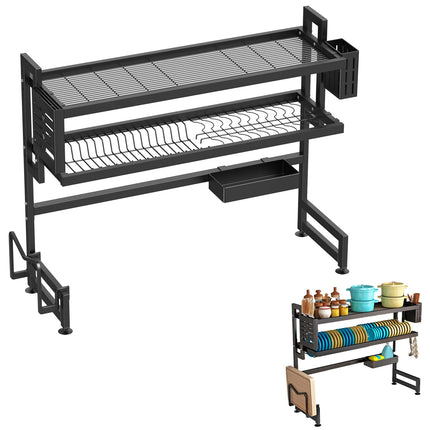 Over the Sink Dish Drying Rack, 2-Tier Dish Drainer Rack Over Sink with Utensil Holder for Kitchen Counter
