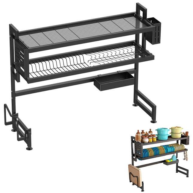 Over the Sink Dish Drying Rack, 2-Tier Dish Drainer Rack Over Sink with Utensil Holder for Kitchen Counter