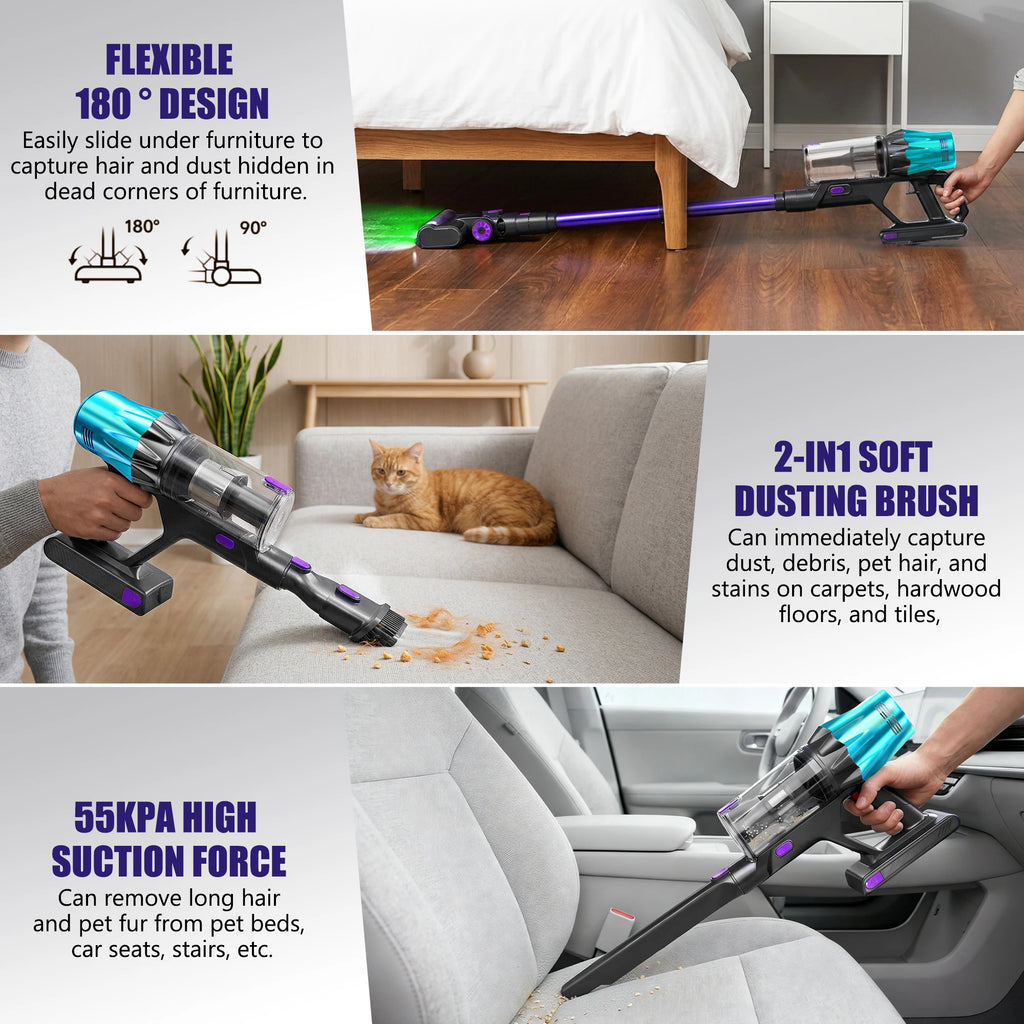 Blossom V20 Akku-Staubsauger, bürstenloser 600W Motor, 55KPA starke Saugkraft, 3-Gang-Einstellung, Voll-Touchscreen, 1,8L großer Staubbehälter, 8-Zellen-Akku, 60 Minuten Laufzeit, Bürste für