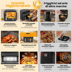 Friggitrice ad aria dual zone 10 litri Gidgimo con touch screen LED e finestra