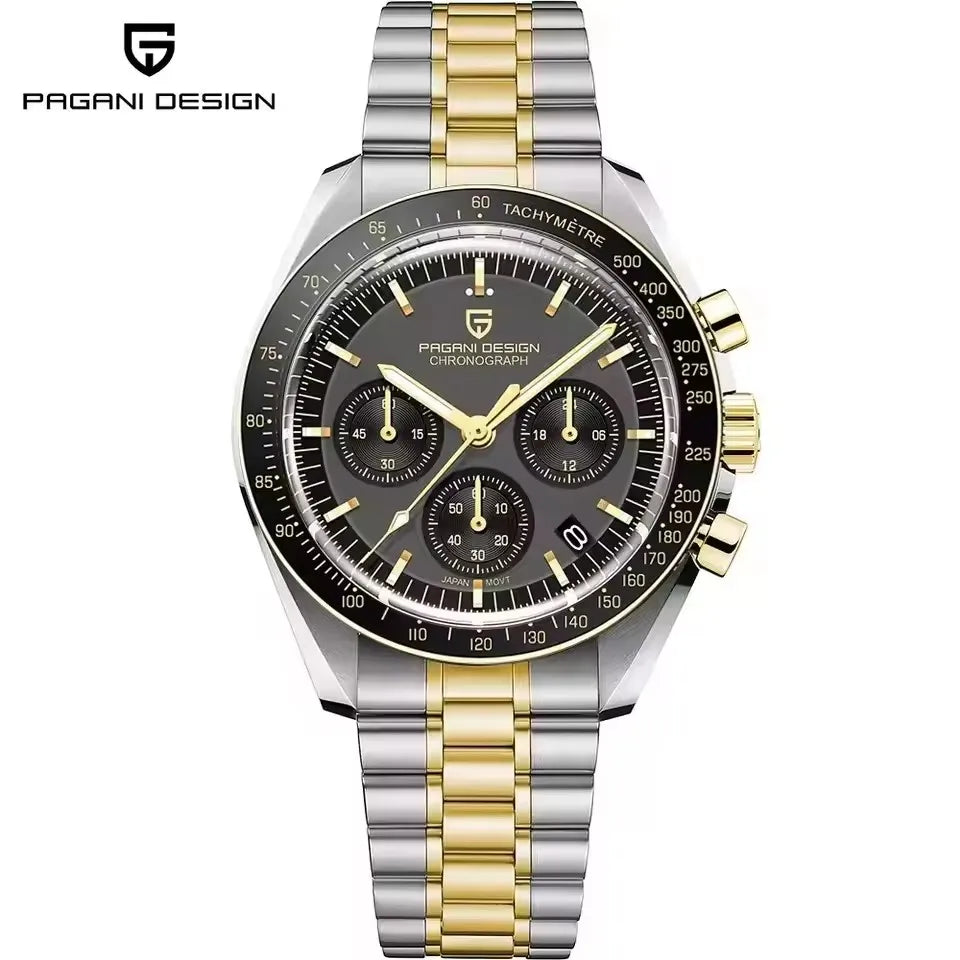 PAGANI DESIGN Orologio da Polso al Quarzo con Vetro Zaffiro, Cronografo Sportivo Impermeabile 10 Bar, Acciaio Inossidabile 316L
