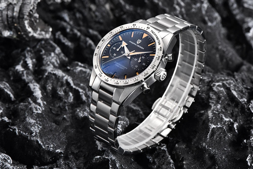 PAGANI DESIGN Orologio da Uomo Pilota al Quarzo Cronografo Sportivo Retrò in Acciaio Inossidabile