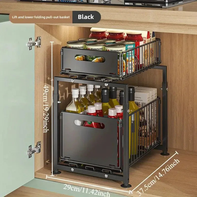 Organizer estraibile sotto il lavandino, scorrevole in altezza regolabile a 2 livelli per armadio da cucina/bagno, ripiano per barattoli di spezie