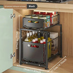 Organizer estraibile sotto il lavandino, scorrevole in altezza regolabile a 2 livelli per armadio da cucina/bagno, ripiano per barattoli di spezie