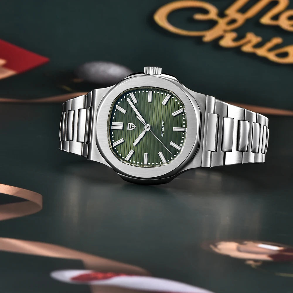 Nuovo Orologio Meccanico Automatico di Lusso Pugani da Uomo con Vetro Zaffiro Antiriflesso e Lancette Luminose, Orologio Sportivo da Uomo, Consegna Locale