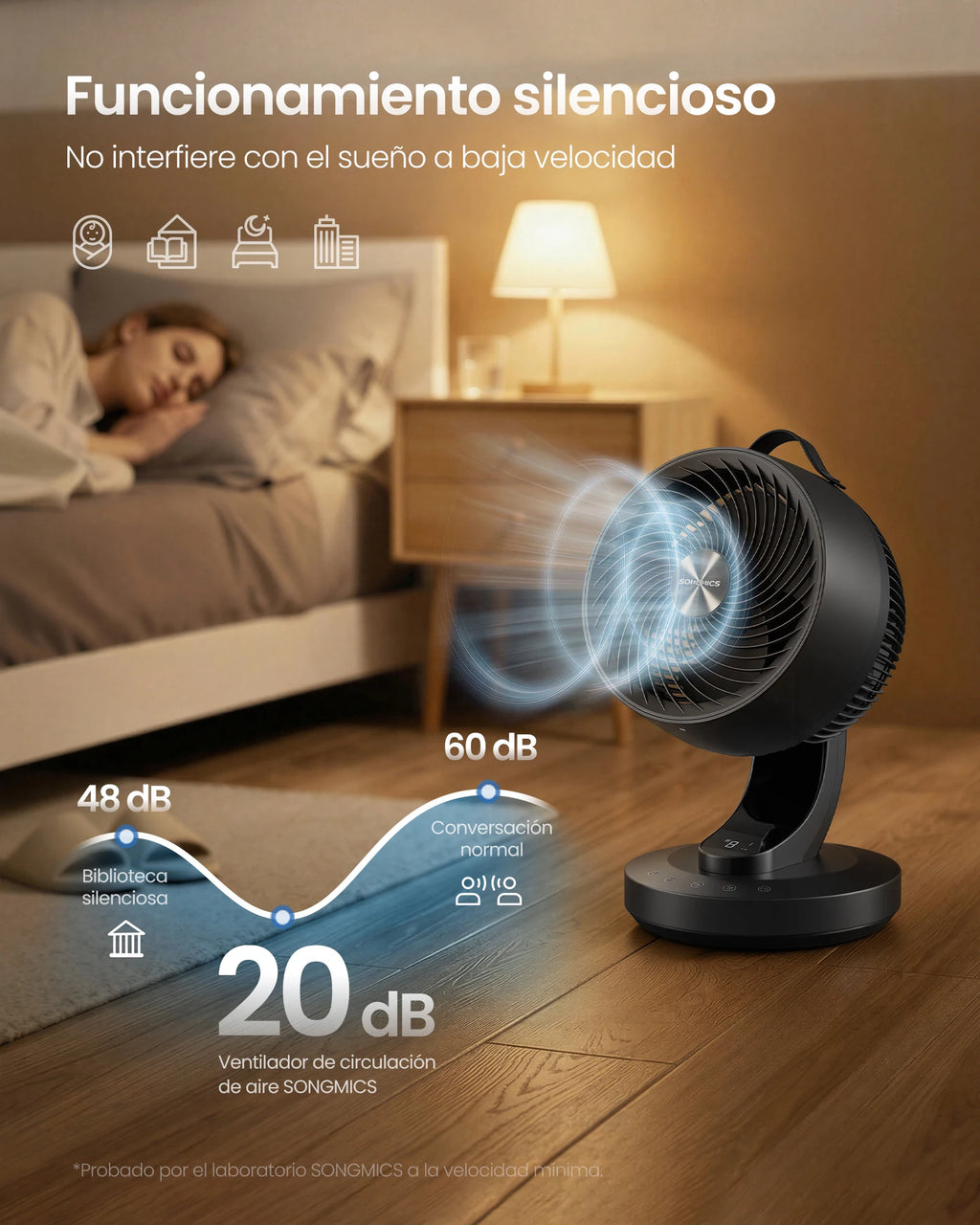 SONGMICS Ventilatore da Tavolo Silenzioso 20 dB, Display LED e Telecomando, Oscillazione a 70°, 8 Velocità, Timer 12 Ore, Circolazione dell'Aria, Nero Inchiostro/Bianco Nuvola