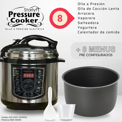 Starlyf pentola a pressione, pentola a pressione elettrica programmabile, multifunzione 8 in 1, 4 litri, 1000 W, schermo LCD, pentola a cottura lenta o veloce, robot da cucina, lavabile in lavastoviglie