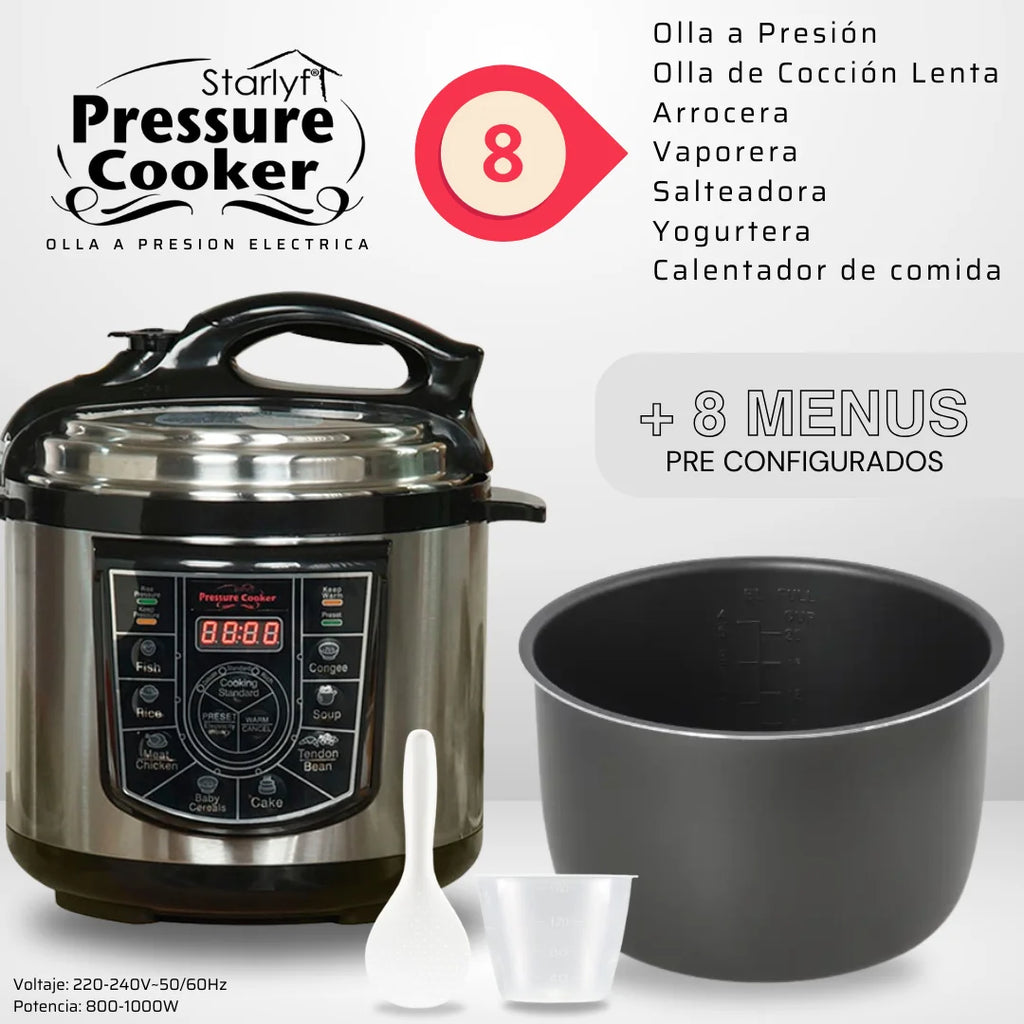 STARLYF Schnellkochtopf Programmierbarer elektrischer Schnellkochtopf, 8-in-1-Multifunktionsgerät, 4 Liter, 1000 W, LCD-Display, Slow Cooker oder Schnellkochtopf, Küchenmaschine, spülmaschinenfest