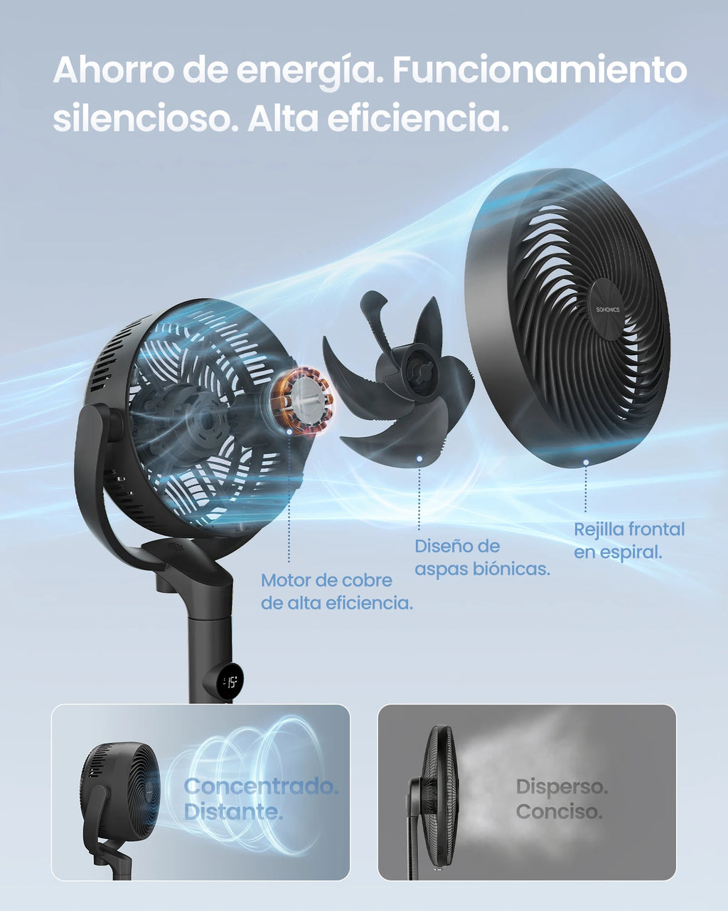 Ventilatore a Piantana SONGMICS, Ventilatore Silenzioso 20 dB, Telecomando, Camera da Letto, Oscillazione 120°+135°, 15 Velocità, Timer 15 Ore, 3 Modalità, Altezza Regolabile, Nero Inchiostro/Bianco Nuvola