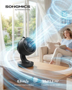 SONGMICS Ventilatore da Tavolo Silenzioso 20 dB, Display LED e Telecomando, Oscillazione a 70°, 8 Velocità, Timer 12 Ore, Circolazione dell'Aria, Nero Inchiostro/Bianco Nuvola