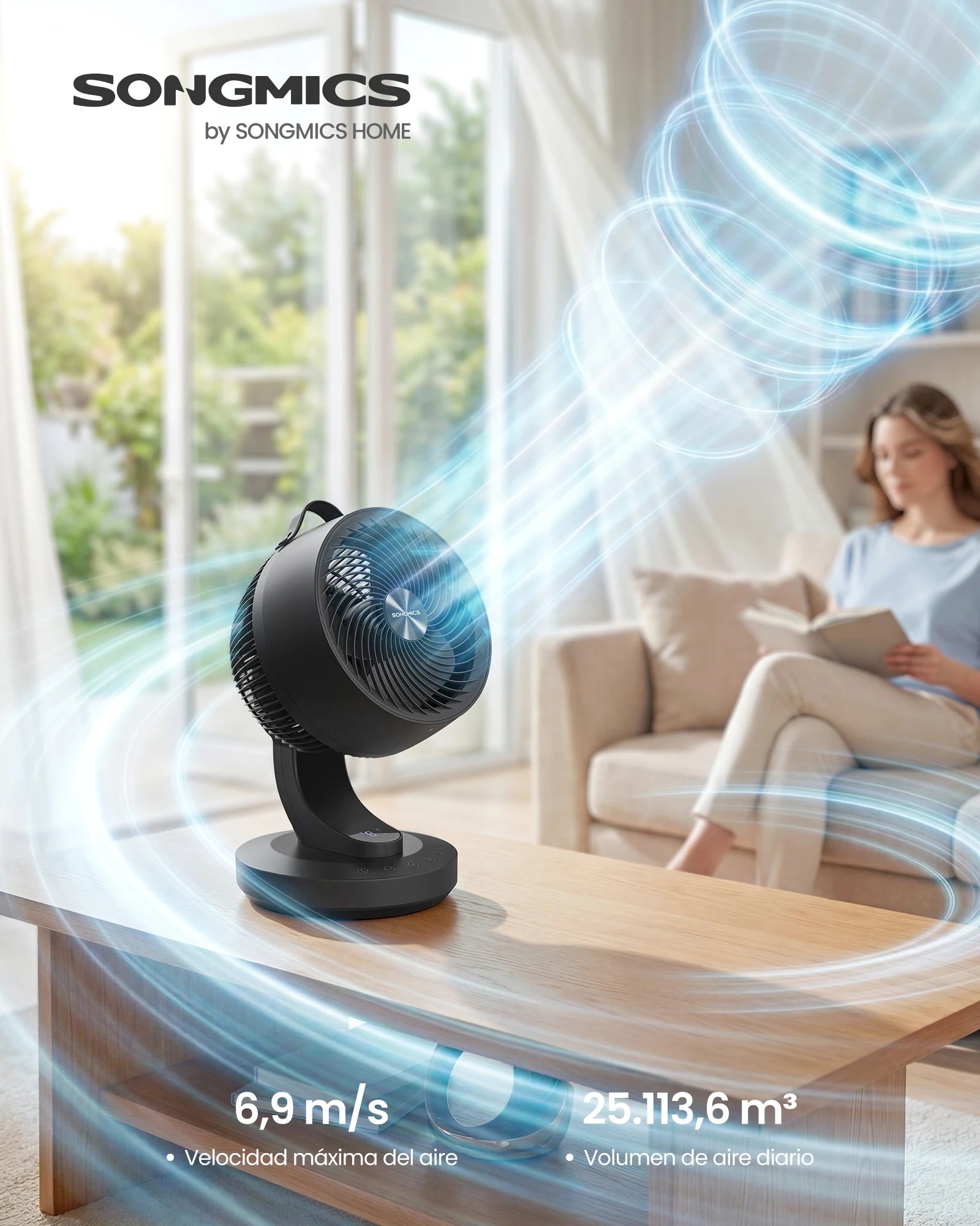 SONGMICS Ventilatore da Tavolo Silenzioso 20 dB, Display LED e Telecomando, Oscillazione a 70°, 8 Velocità, Timer 12 Ore, Circolazione dell'Aria, Nero Inchiostro/Bianco Nuvola