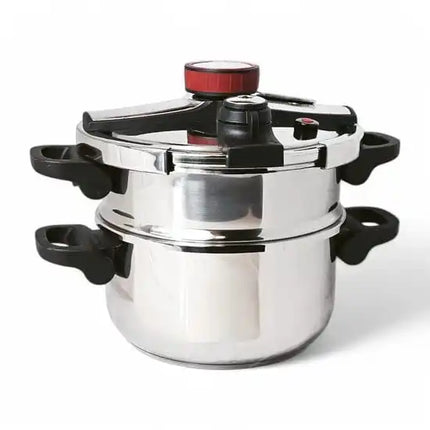 MR KITCHEN Pentola a Pressione 2 in 1 in Acciaio Inox 6L-8L-10L con Vaporiera - Adatta per Gas, Induzione e Piani Cottura in Ceramica