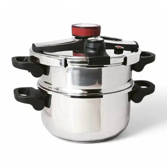 MR KITECHEN 2-in-1 Edelstahl-Schnellkochtopf 6L-8L-10L mit Dampfgarer - Geeignet für Butangas, Induktions- und Cerankochfeld