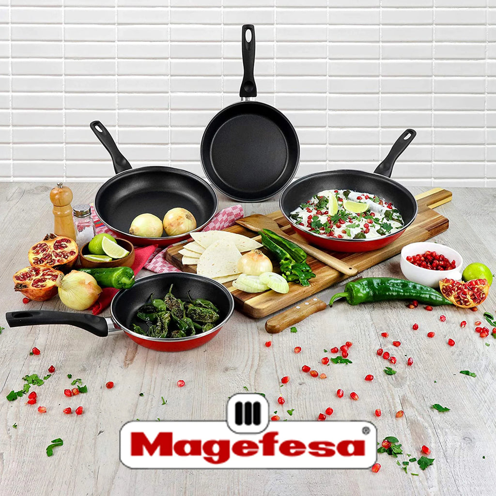 MAGEFESA GRANA 3er-Pfannenset (18,20,24), vitrifizierter Emaille-Stahl, in Rot, Induktion und spülmaschinenfest