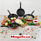 MAGEFESA GRANA 3er-Pfannenset (18,20,24), vitrifizierter Emaille-Stahl, in Rot, Induktion und spülmaschinenfest