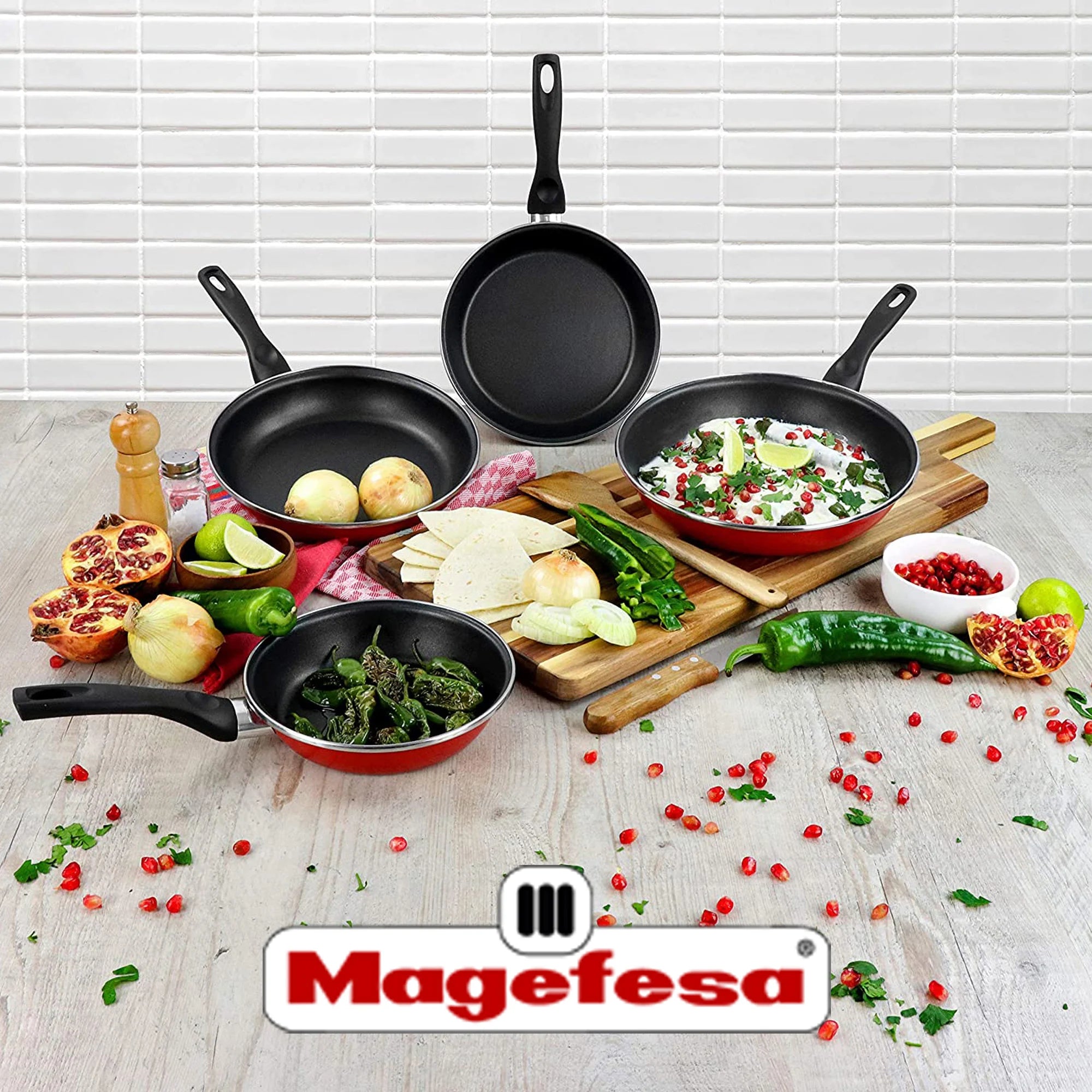 MAGEFESA GRANA 3er-Pfannenset (18,20,24), vitrifizierter Emaille-Stahl, in Rot, Induktion und spülmaschinenfest