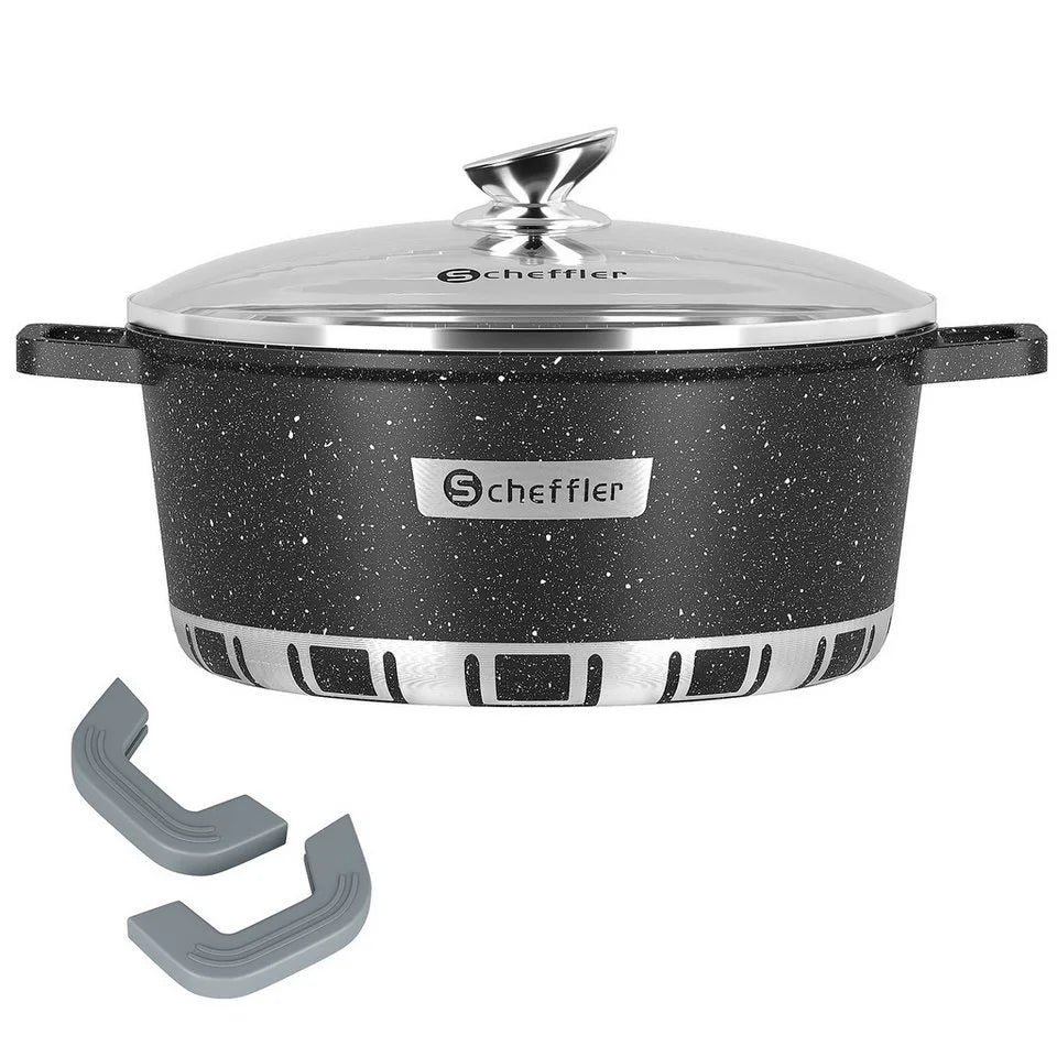 Topfset Antihaftbeschichtet Scheffler 3er-Set 32cm 11L, 36cm 15,5L und 40cm 22L – Aluminiumboden, mit Deckel und Spülmaschinenfest