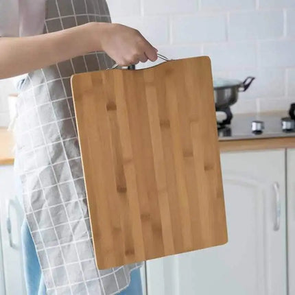 Bamboo Rectangular Chopping Board with Metal Hanging Loop for Kitchen Fruit Vegetable Meat Food