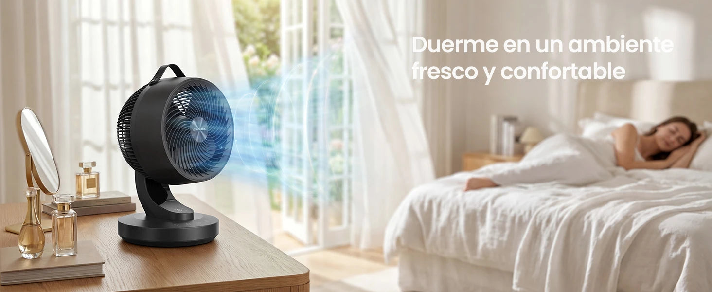 SONGMICS Ventilatore da Tavolo Silenzioso 20 dB, Display LED e Telecomando, Oscillazione a 70°, 8 Velocità, Timer 12 Ore, Circolazione dell'Aria, Nero Inchiostro/Bianco Nuvola