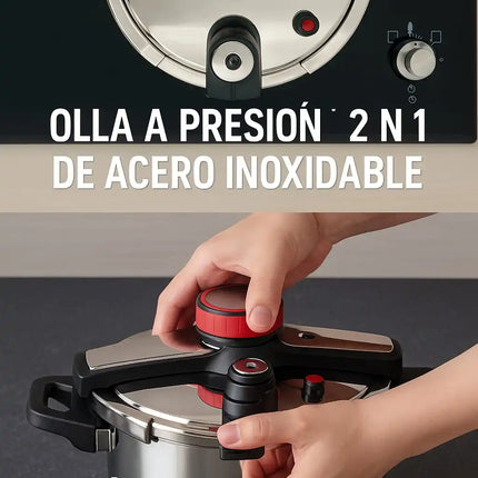 MR KITCHEN Pentola a Pressione 2 in 1 in Acciaio Inox 6L-8L-10L con Vaporiera - Adatta per Gas, Induzione e Piani Cottura in Ceramica