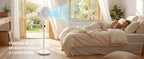 Ventilatore a Piantana SONGMICS, Ventilatore Silenzioso 20 dB, Telecomando, Camera da Letto, Oscillazione 120°+135°, 15 Velocità, Timer 15 Ore, 3 Modalità, Altezza Regolabile, Nero Inchiostro/Bianco Nuvola