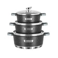 Topfset Antihaftbeschichtet Scheffler 3er-Set 32cm 11L, 36cm 15,5L und 40cm 22L – Aluminiumboden, mit Deckel und Spülmaschinenfest