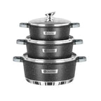 Topfset Antihaftbeschichtet Scheffler 3er-Set 32cm 11L, 36cm 15,5L und 40cm 22L – Aluminiumboden, mit Deckel und Spülmaschinenfest