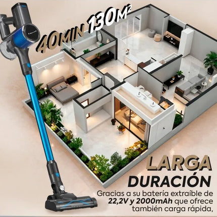 NARVI Cordless Vacuum Cleaner with 250W motor, rechargeable and removable battery, LED light for dust detection, 100 AW suction, HEPA filter and anti-tangle motorized brush. Ref. AC 10