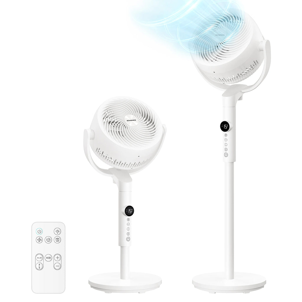 Ventilatore a Piantana SONGMICS, Ventilatore Silenzioso 20 dB, Telecomando, Camera da Letto, Oscillazione 120°+135°, 15 Velocità, Timer 15 Ore, 3 Modalità, Altezza Regolabile, Nero Inchiostro/Bianco Nuvola