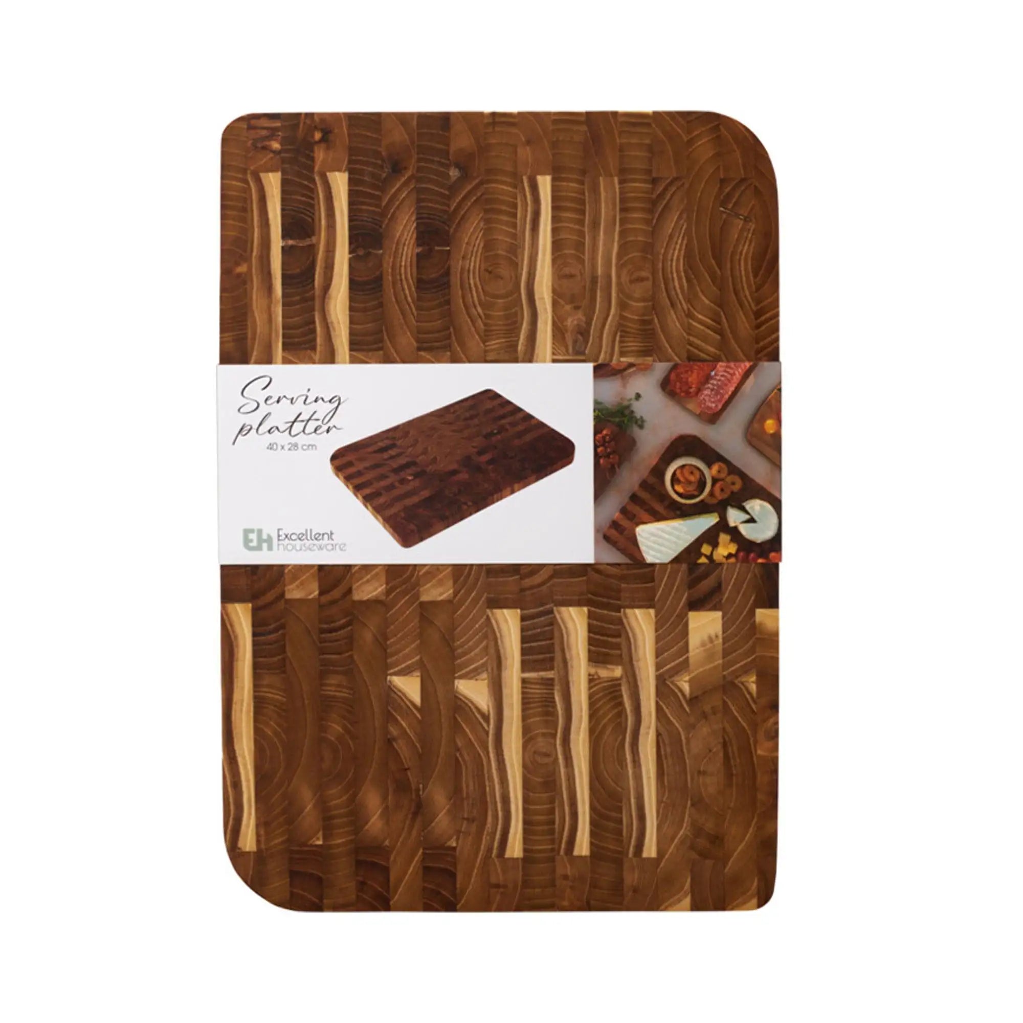 Teakholz-Schneidebrett mit 40x28x2 cm Maserung