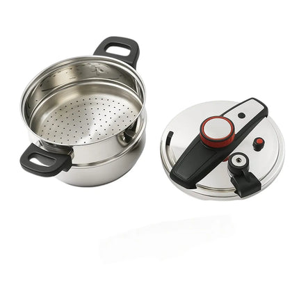 MR KITCHEN Pentola a Pressione 2 in 1 in Acciaio Inox 6L-8L-10L con Vaporiera - Adatta per Gas, Induzione e Piani Cottura in Ceramica
