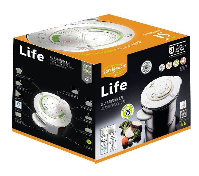 San Ignacio Schnellkochtopf 22 cm 6,5 L LIFECOOK Edelstahl - Schnellkochtopf - Zeitersparnis - Energieersparnis - Gesundes Kochen