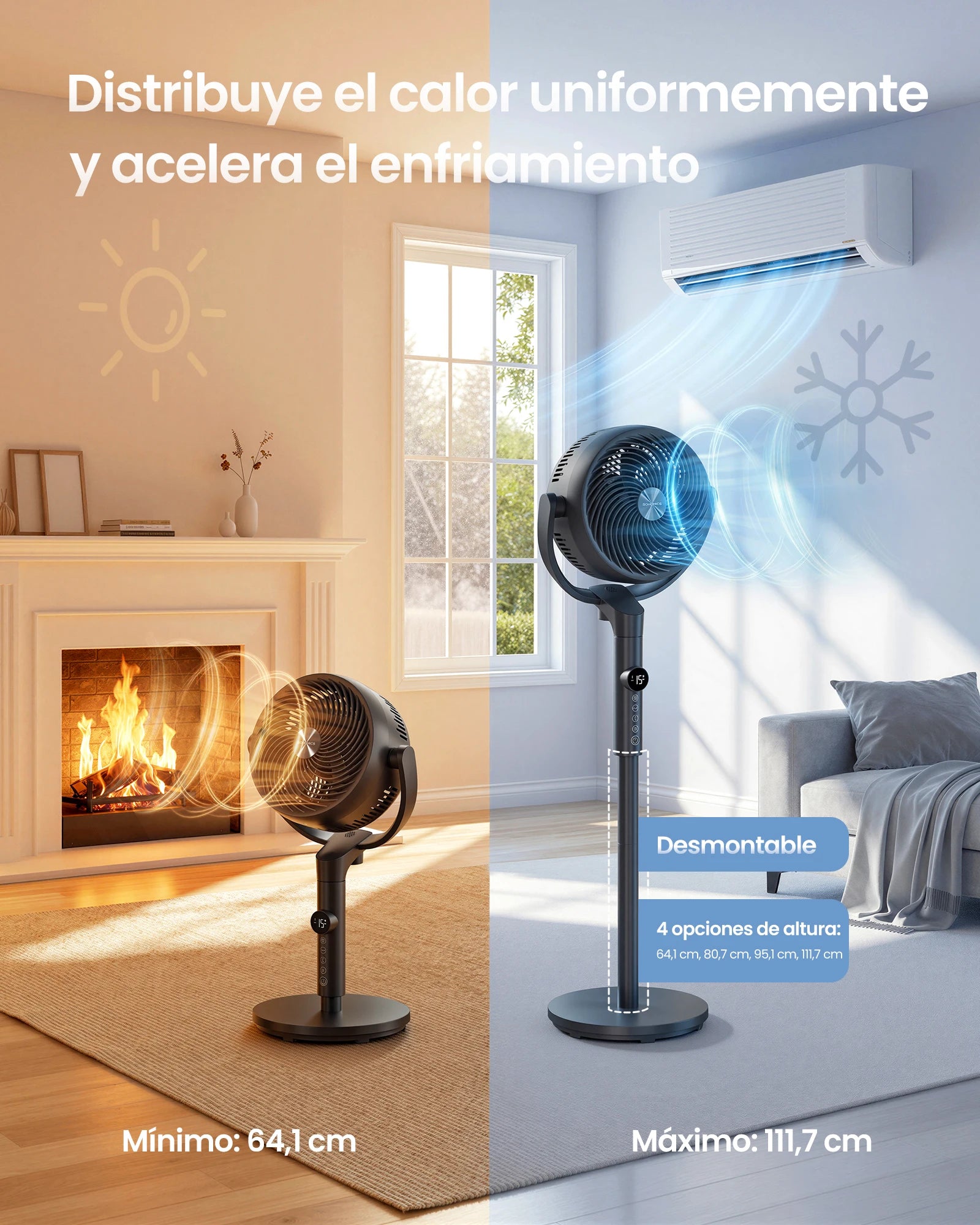 Ventilatore a Piantana SONGMICS, Ventilatore Silenzioso 20 dB, Telecomando, Camera da Letto, Oscillazione 120°+135°, 15 Velocità, Timer 15 Ore, 3 Modalità, Altezza Regolabile, Nero Inchiostro/Bianco Nuvola