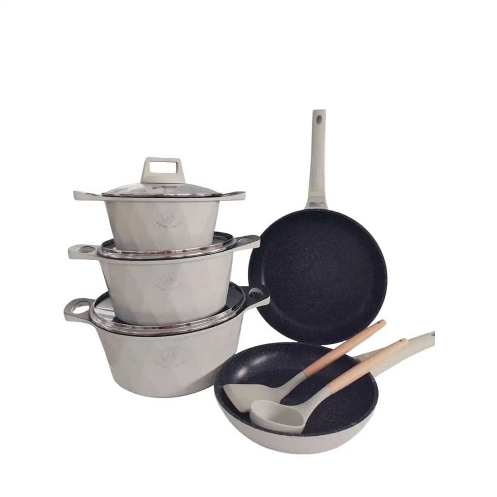 TOPF-SET - PFANNEN-SET - 12 TEILE - GRÖSSEN 20/24/28/24/28CM + 4 TEILE - GEEIGNET FÜR ALLE HERDARTEN - FÜR INDUKTION GEEIGNET - SPÜLMASCHINENFEST - ANTIHAFTBESCHICHTET - GUSSALUMINIUM - OFENFEST - ROYA